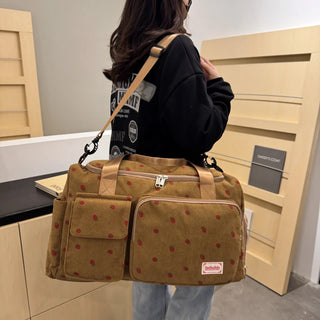 Strawberry Corduroy Travel Tote Bag Gym Bag Travel Bag with Shoe Compartment