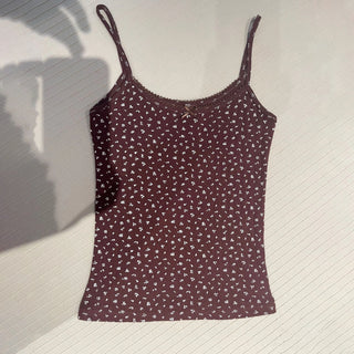 Floral Eyelet Bow Cotton Cami Strap Top