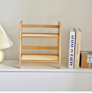Wooden Rattan Desktop Storage Shelf