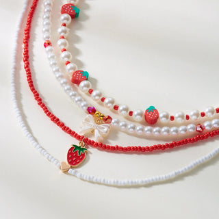 Strawberry Beaded Choker Necklace – Boho Y2K Summer Pearl Pendant