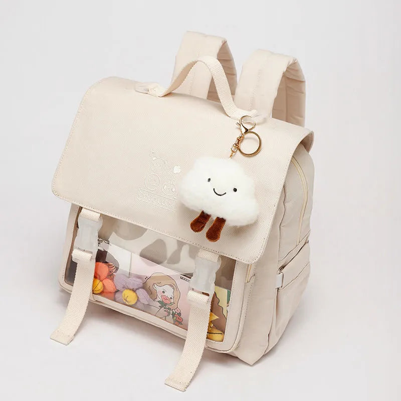 School Bags Set Kawaii Backpacks Plush Bear Badge Coin Purse - Temu