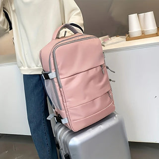 Pink Waterproof Travel Backpack for Women – Anti-Theft, USB Charging, Large Capacity Daypack with Luggage Strap