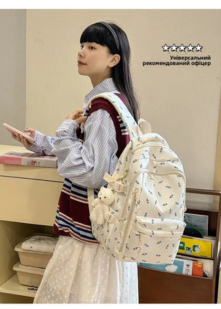 Petal & Fruit Print Backpack – Optional Bear Charm