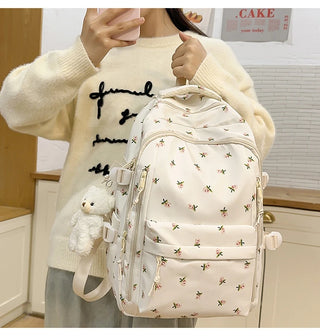 Petal & Fruit Print Backpack – Optional Bear Charm