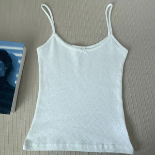 Floral Eyelet Bow Cotton Cami Strap Top