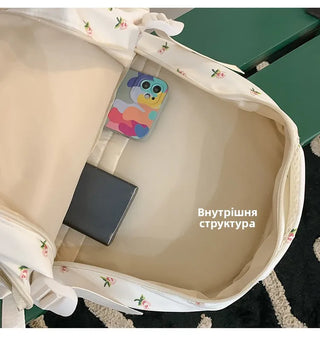 Petal & Fruit Print Backpack – Optional Bear Charm