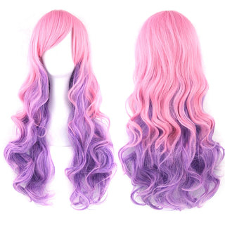 Ombre Rainbow Cosplay Wig with Bangs – Long Curly Synthetic Costume Wig