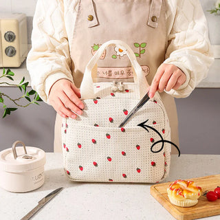 Floral Corduroy Insulated Lunch Bag with Front Pocket
