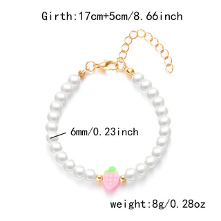 Strawberry Beaded Choker Necklace – Boho Y2K Summer Pearl Pendant