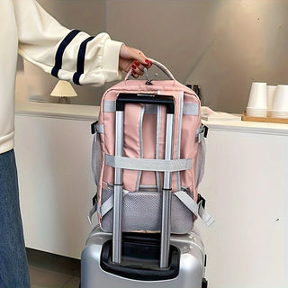 Pink Waterproof Travel Backpack for Women – Anti-Theft, USB Charging, Large Capacity Daypack with Luggage Strap
