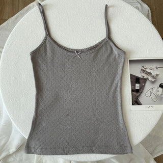 Floral Eyelet Bow Cotton Cami Strap Top