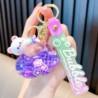 Kawaii Cloud Bear Quicksand Keychain – Floating Glitter Cartoon Charm