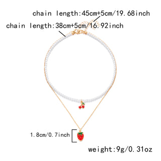 Strawberry Beaded Choker Necklace – Boho Y2K Summer Pearl Pendant