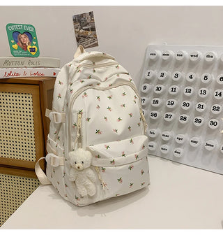 Petal & Fruit Print Backpack – Optional Bear Charm