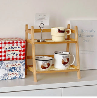 Wooden Rattan Desktop Storage Shelf