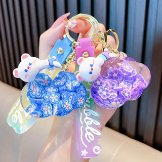 Kawaii Cloud Bear Quicksand Keychain – Floating Glitter Cartoon Charm