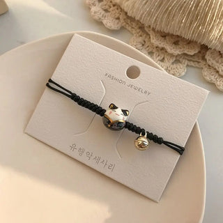 1 x Handmade Maneki Neko Red Rope Bracelet – Lucky Cat Charm Jewelry