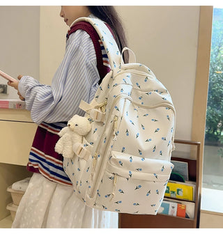 Petal & Fruit Print Backpack – Optional Bear Charm