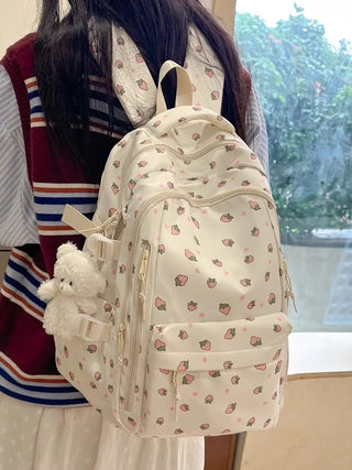 Petal & Fruit Print Backpack – Optional Bear Charm