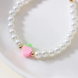 Strawberry Beaded Choker Necklace – Boho Y2K Summer Pearl Pendant