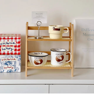 Wooden Rattan Desktop Storage Shelf