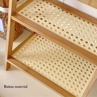 Wooden Rattan Desktop Storage Shelf
