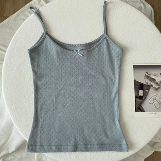 Floral Eyelet Bow Cotton Cami Strap Top
