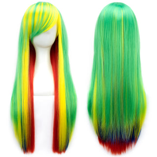 Ombre Rainbow Cosplay Wig with Bangs – Long Curly Synthetic Costume Wig