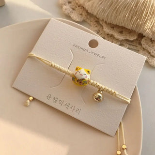 1 x Handmade Maneki Neko Red Rope Bracelet – Lucky Cat Charm Jewelry