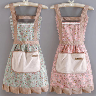 1 x Korean Style Pretty Frilly Baking / Cooking Canvas Apron with Pockets