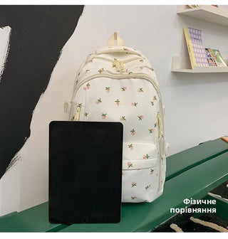 Petal & Fruit Print Backpack – Optional Bear Charm