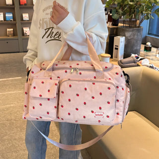 Strawberry Corduroy Travel Tote Bag Gym Bag Travel Bag with Shoe Compartment
