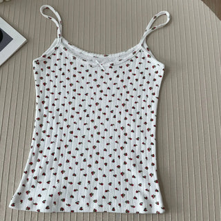 Floral Eyelet Bow Cotton Cami Strap Top