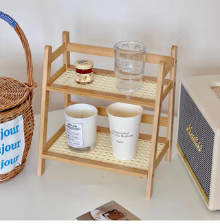 Wooden Rattan Desktop Storage Shelf