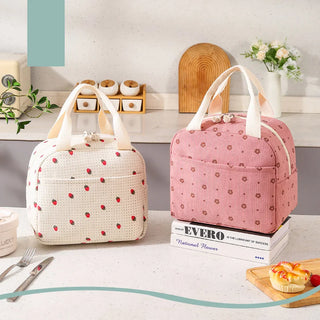 Floral Corduroy Insulated Lunch Bag with Front Pocket