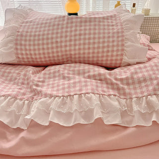 Pastel Gingham Ruffle Duvet Cover Set – 3 Pieces