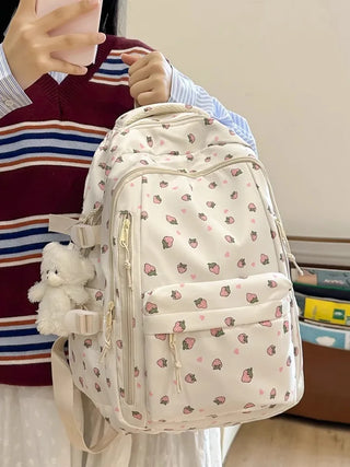 Petal & Fruit Print Backpack – Optional Bear Charm