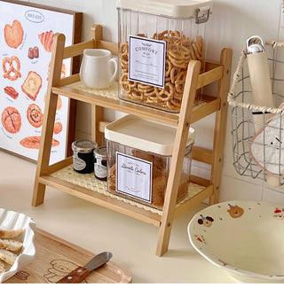 Wooden Rattan Desktop Storage Shelf