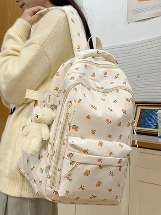 Petal & Fruit Print Backpack – Optional Bear Charm