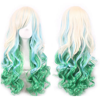 Ombre Rainbow Cosplay Wig with Bangs – Long Curly Synthetic Costume Wig
