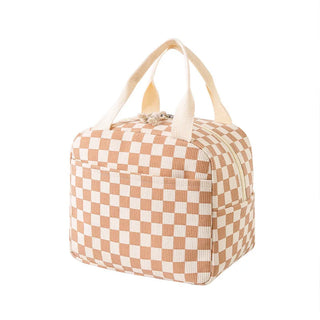 Floral Corduroy Insulated Lunch Bag with Front Pocket