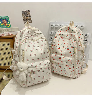 Petal & Fruit Print Backpack – Optional Bear Charm