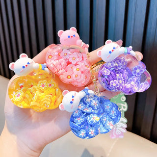 Kawaii Cloud Bear Quicksand Keychain – Floating Glitter Cartoon Charm