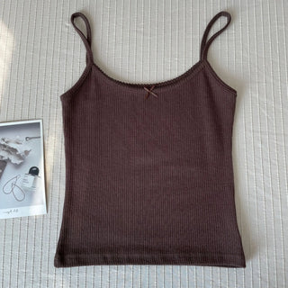 Floral Eyelet Bow Cotton Cami Strap Top