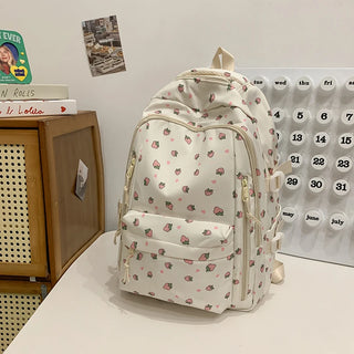 Petal & Fruit Print Backpack – Optional Bear Charm