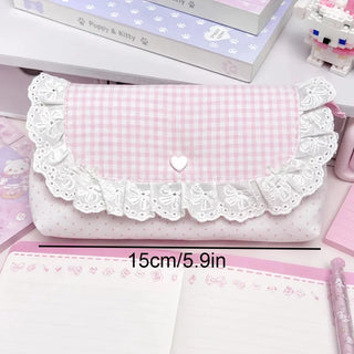 Pink Gingham Lace & Bow Storage Bag