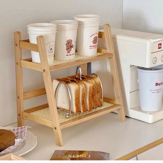 Wooden Rattan Desktop Storage Shelf