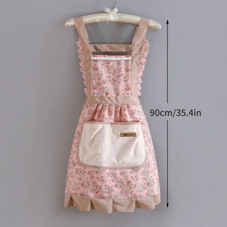 1 x Korean Style Pretty Frilly Baking / Cooking Canvas Apron with Pockets