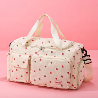 Strawberry Corduroy Travel Tote Bag Gym Bag Travel Bag with Shoe Compartment