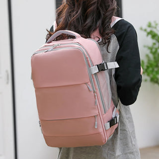 Pink Waterproof Travel Backpack for Women – Anti-Theft, USB Charging, Large Capacity Daypack with Luggage Strap